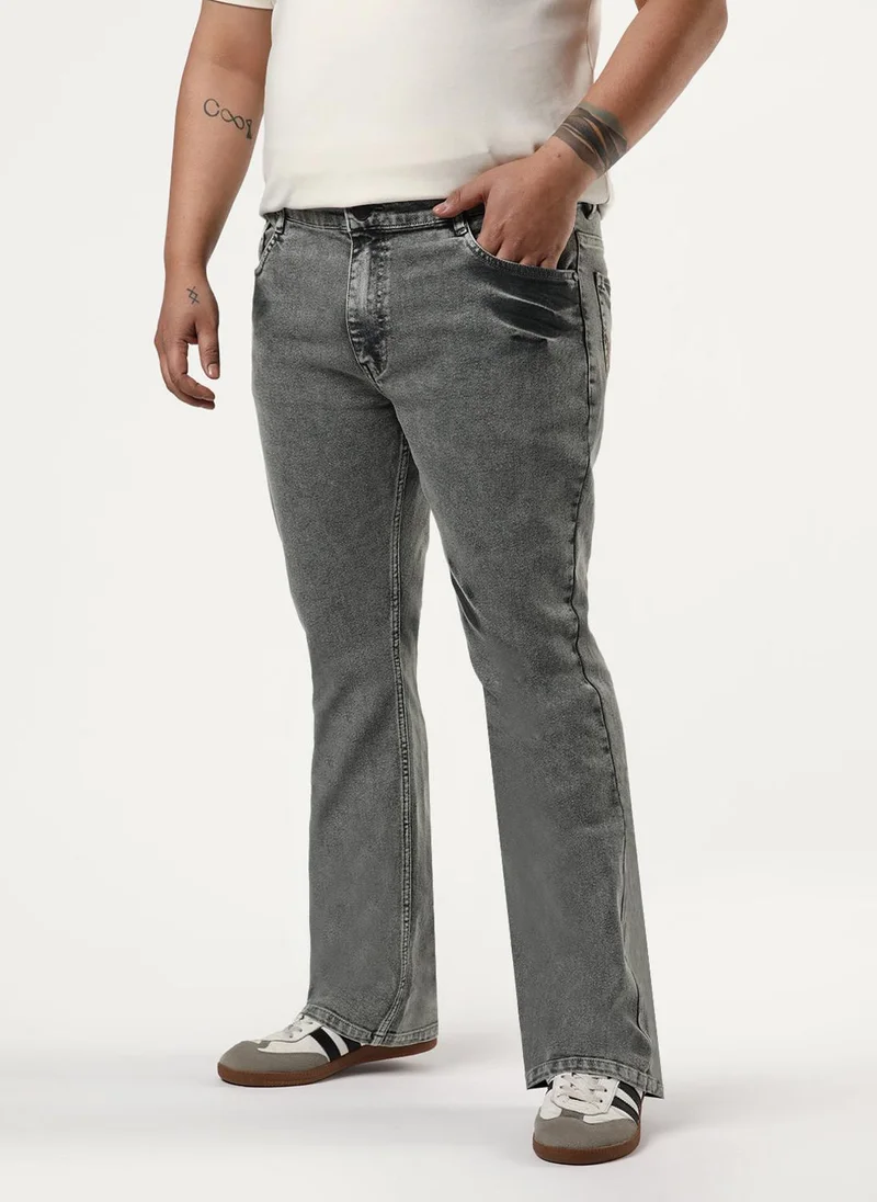 Urbano Fashion  Urbano Plus Men's Light Grey Bootcut Fit Mid Rise Acid Wash Jeans Stretchable for Men | Best Price UAE